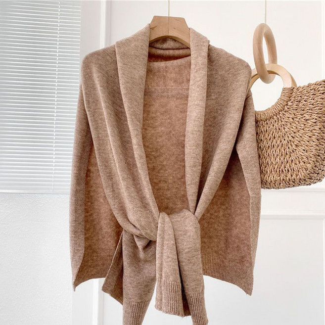 Skyciky 가을 대형 롱 사이즈 배색 디자인 니트 대형 숄 케이프 MM2910