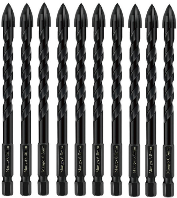 망고테크 만능 드릴 비트 6.5mm 10개입 4날 고강도 포세린타일 폴리싱타일 칼블록 콘크리트 타일 유리 철 대리석 석재 전동드릴 기리 몬스터비트, 10개