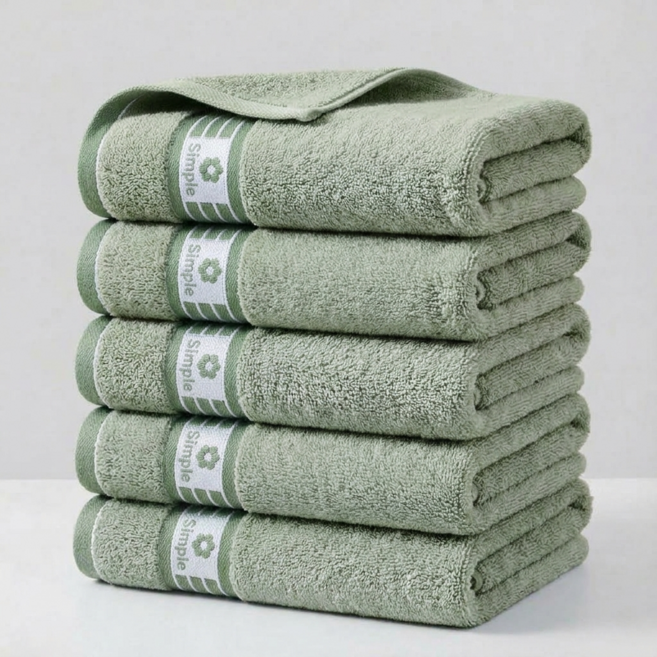 융풍 100% 코튼 수건 부드러운 도톰한 고흡수 데일리 욕실 타월, 5개, 세이지그린