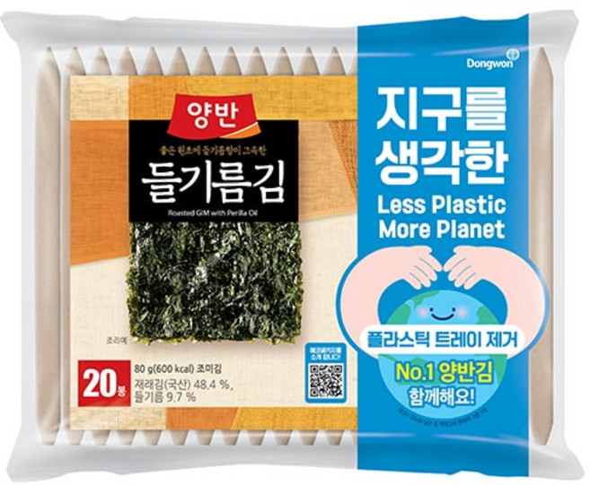 동원 양반 들기름김 식탁김 에코패키지 4g x 20봉 x 4개 (총 80봉), 상세 설명 참조, 상세 설명 참조