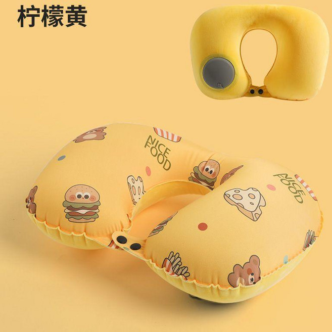 無品牌 充氣U型枕 按壓充氣卡通動漫圖案水晶絨雙面U型枕