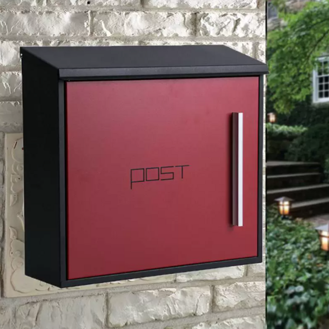 스퀘어 모던 벽걸이 우편함 전원주택 우체통 건의함 포스트박스, 레드