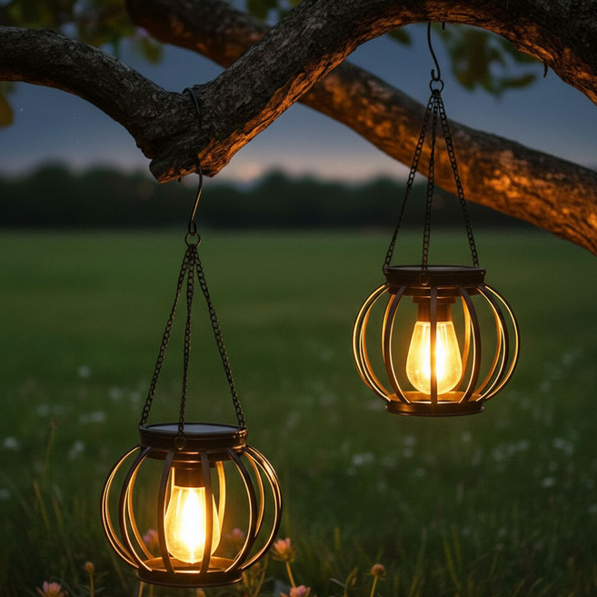 KELAKE 태양광 정원등 방수 솔라 라이트 철제 가든랜턴 야외 장식 조명 - 정원 베란다 펜스 웨딩 파티 장식, 블랙