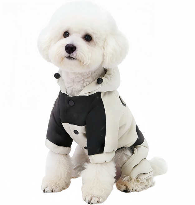 메이플 강아지 실외 방수 겨울옷 실내 패딩 반려견 점퍼 후드 핫 올인원 애견옷 일체형 소형 중형, 1개, 베이지