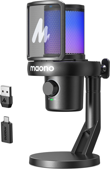 마오노 DM40 무선 AI 음성변조 원터치 노이즈캔슬링 음소거 콘덴서 게이밍 방송용 스트리밍 보컬용 탁상형 마이크, 블랙