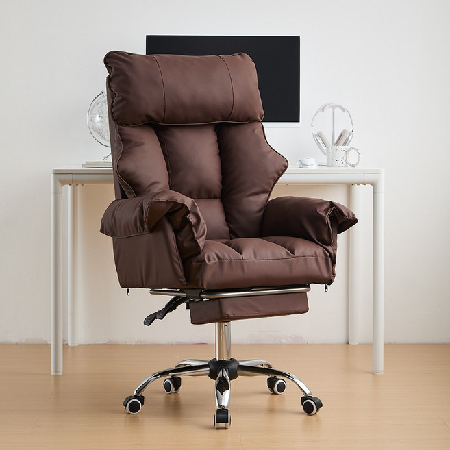 Takata 침대형 게이밍 고급 인조가죽 리클라이너 쿠션 팔걸이 PC방 컴퓨터 의자, 브라운