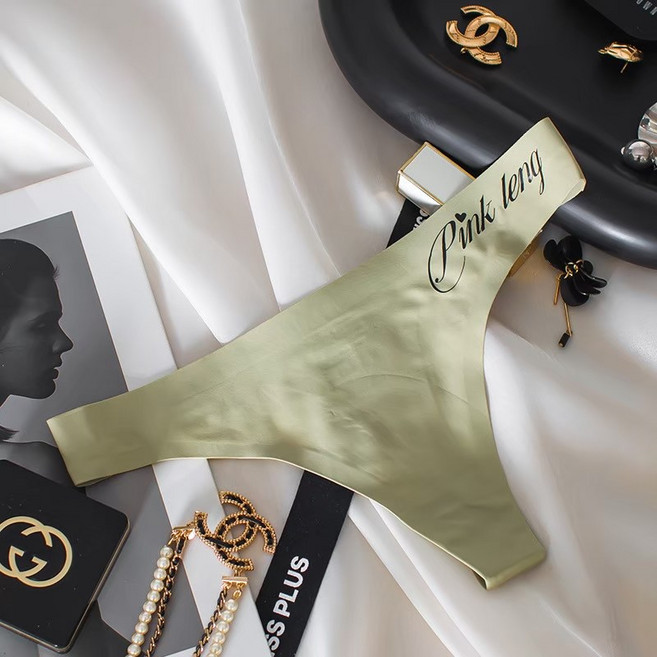 【OniWear】性感速乾無痕冰絲字母丁字褲 純棉內襠 瑜珈內褲 運動內褲, 綠色,L