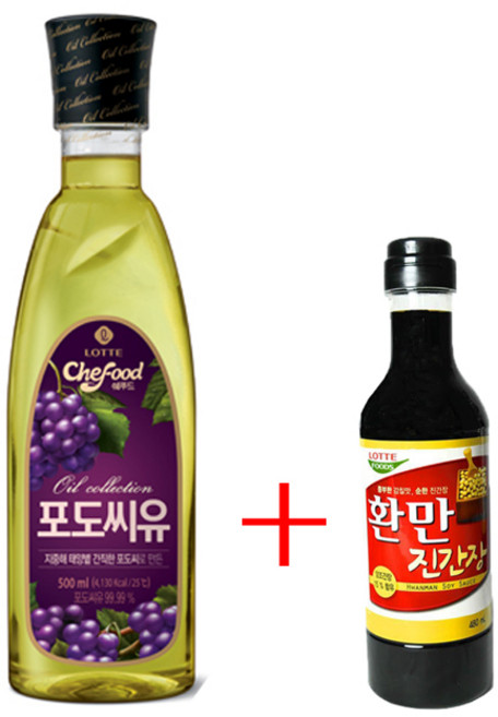 롯데쉐푸드 포도씨유 900ml+환만진간장 480ml 식용유 전 식당 튀김 부침 음식 볶음