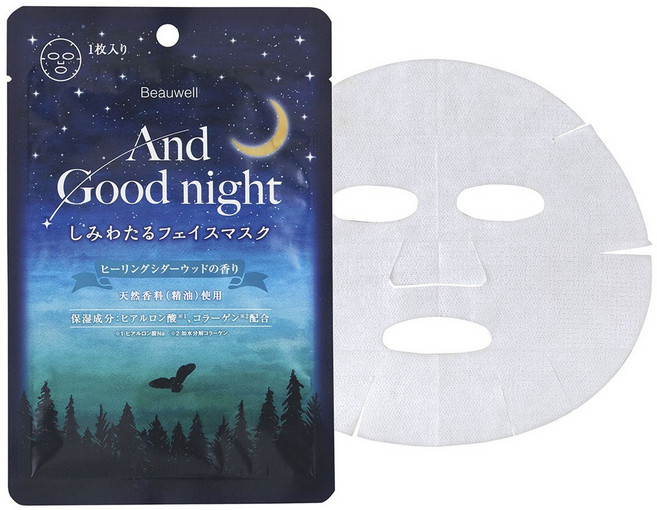 뷰웰 앤드 굿나잇 스며드는 페이스 마스크 힐링 시더우드 향, 1개, 1개입