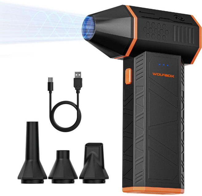 WOLFBOX 3단계터보 제트 블로워 무선 에어건 110 000RPM 초강력 전동 에어 블로어 차량용 휴대용 송풍기 배터리 잔량, Super-Power-Turbofan-MF50