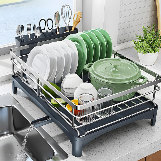 FIODAY 스텐 식기건조대 물빠짐 그릇건조대, 1개, 실버, 1단