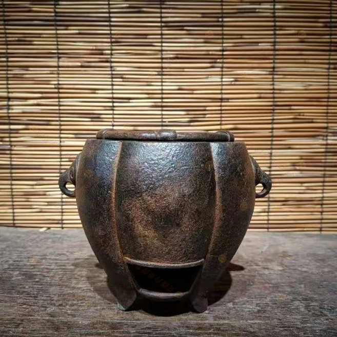 復古鑄鐵南瓜型炭火爐 溫酒煮茶爐 茶室擺件 柴火爐 鑄鐵煮酒煮茶爐, 1個