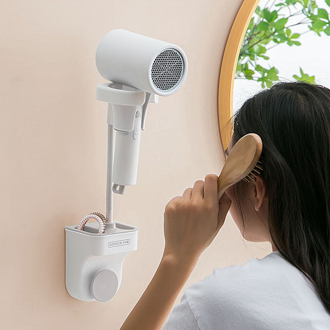 TRND 드라이기 거치대 드라이기걸이 무타공 드라이기홀더 핸드프리홀더, 1개, 화이트 그레이