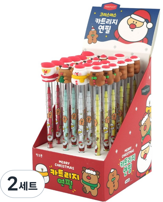 핑크풋 크리스마스 카트리지 연필 3탄 4종 x 6p 세트, 혼합색상, 2개