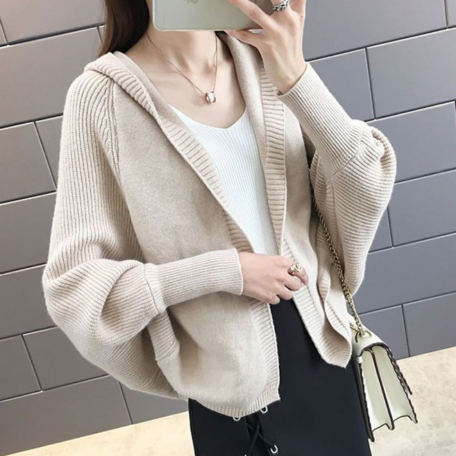 JUSTFEELING 가오리핏 후드 니트가디건 루즈핏 간절기 캐주얼 니트코트 패션 여성 봄가을 아우터 도톰 스웨터 코트 카디건 빅사이즈 ~3XL까지