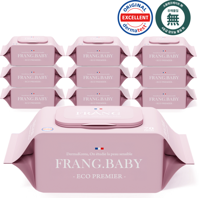 프랑프랑 플라스틱0% 에코 프리미어 아기물티슈 70gsm평량 무향, 70g, 70매, 10개