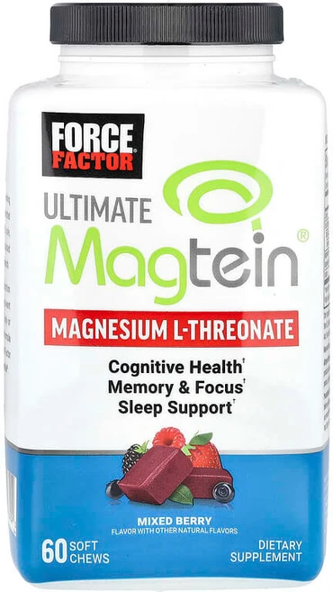 Force Factor Ultimate Magtein 마그네슘 L-트레온산 혼합 베리 소프트츄 60개, 1개, 60정 - 쿠팡