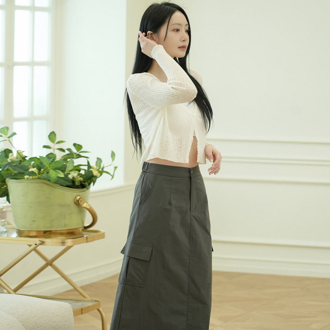아노락 카고 밴딩 롱 스커트