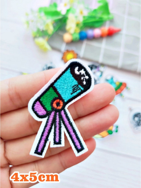 皮卡布 太空人 宇航員 飛碟 刺繡燙布貼 7x5cm, 1個, 3號-望遠鏡,513L超黏貼紙
