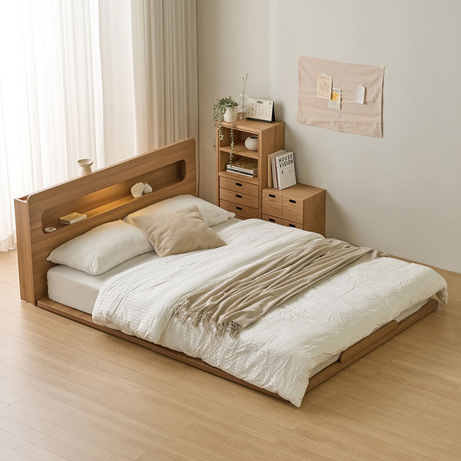 파로마 소프 E0등급 캔바 LED 헤드 저상형 침대(슈퍼싱글 / 퀸 / 킹), 06.Q 프레임 DGM250 착불_오크