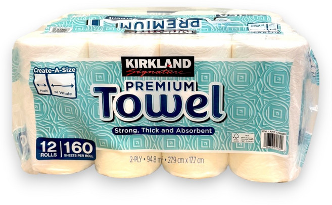 Kirkland Signature 科克蘭廚房紙巾12捲，超強吸水，廚房清潔必備, 12個裝, 1套