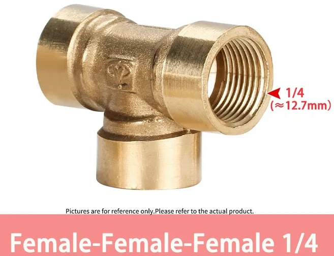 공압 배관 황동 피팅 암나사 티 피팅 수나사 티 구리 연결 수 유 다용도 어댑터 티형 1/8 1/4 3/8 1/2 3/4 BSP 직각 측면 분기 TEE 타입, [05] F-F-F-2