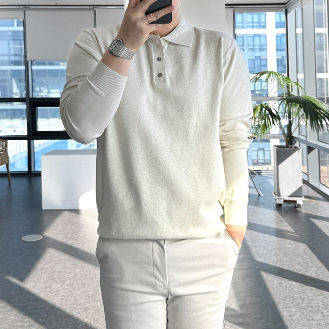 룩플레인 세련된 고밀도 원단 워셔블 니트 카라 티셔츠 7color