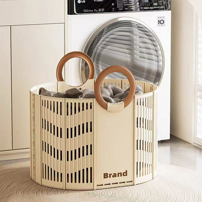 Larkin 대용량 접이식 빨래 바구니 다용도 수납 바구니, 크림색
