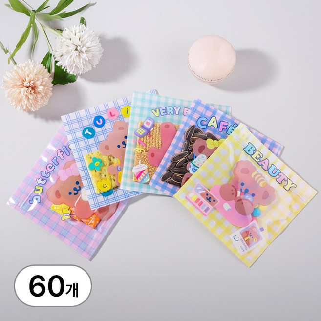 디심플 곰돌이 구디백 간식 선물 포장봉투, 60개 1세트, 60개