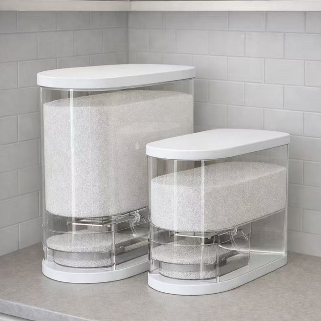 피니시웰 쌀통 원터치 투명 밀폐 쌀통 쌀보관통 쌀독 잡곡통 쌀 디스펜서, 1개, 클리어 화이트