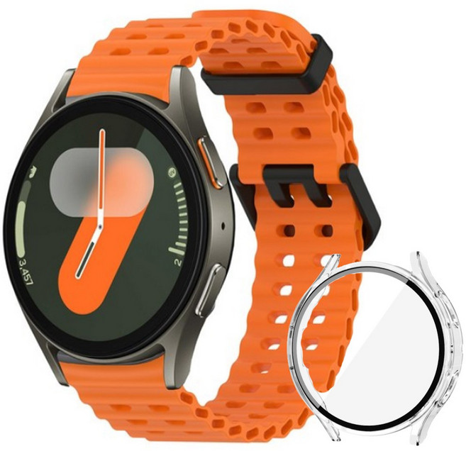 아이비온 갤럭시워치 스포츠 실리콘 스트랩 40 44 + 풀커버 케이스 세트, 딥오렌지