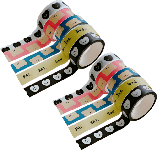 5개입 곰돌이 스마일 하트 5종 마스킹 와시 테이프, 2세트, 혼합(S2020)5롤