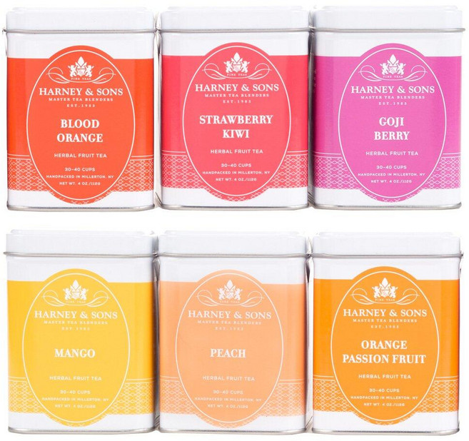 Harney Sons 과일차 샘플러 6가지 다른 맛 포함 오렌지 110g6개 팩 161815, 1개, 1개, 110g