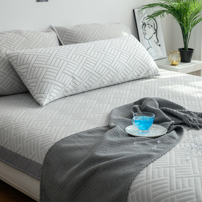 [알렌드리] 국산 듀라론 냉감 침대 매트리스 패드 고정밴드 여름 쿨매트, 그레이, 킹(K)