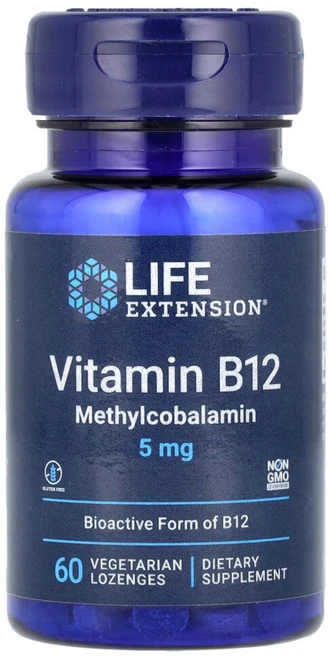 라이프익스텐션 비타민B12 메틸코발라민 5mg 채식주의자용 사탕 60개, 60정, 1개 - 쿠팡