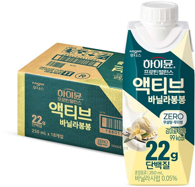 하이뮨 프로틴 밸런스 액티브 22g 바닐라봉봉 ZERO, 18개, 250ml