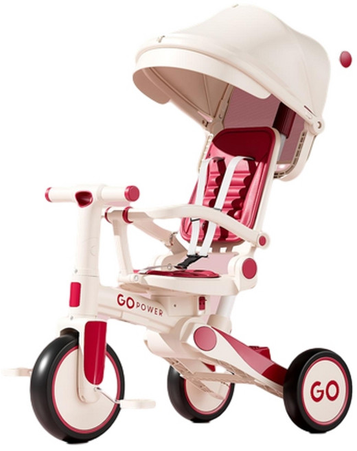 GOPOWER 兒童三輪腳踏車 1-3歲可坐可騎可推車, 深紅色, 20