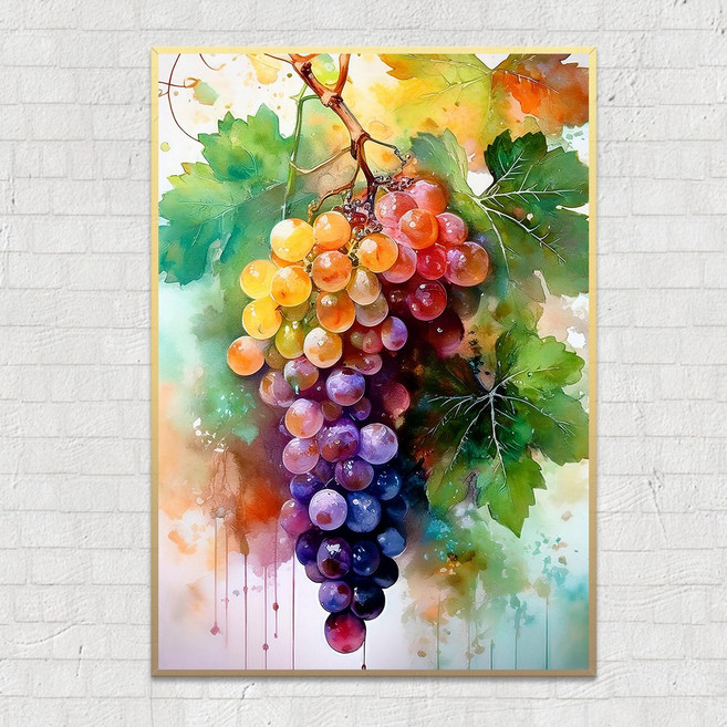 [엘티에프티] 신화속의 포도송이 풍요와 다산 결실 상징 과일그림액자 + 알루미늄 액자 재물운 금전운 이사 개업선물, 트로피칼포도 한송이+골드알루미늄액자