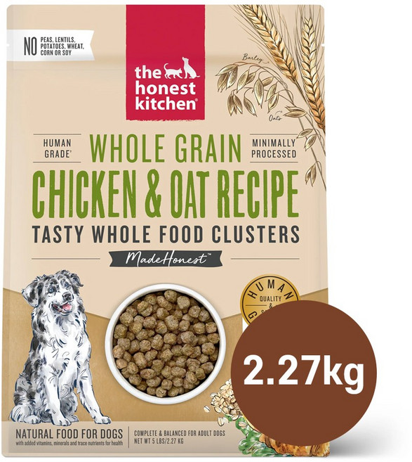 디어니스트키친 클러스터 홀그레인 치킨&오트 소화개선 부드러운 중형견 대형견 다이어트 강아지 사료, 2.27kg, 1개