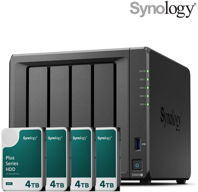 [ 시놀로지 공식총판 ] 시놀로지 나스 DS925+4bay [16TB]HAT3300-4TBX4EA 합본 기업용 NAS