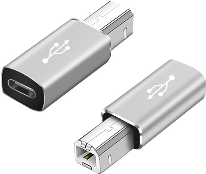 【易控王】Type-C母轉Type-B公 轉接頭 彎頭 黑銀二色 電子樂器/電鋼琴連接手機 (40-758-01), 1個, 40-758-03(銀色直頭)