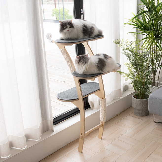 묘글 고양이 선반형 3단 캣타워 원목 윈도우 GO2077, 1개