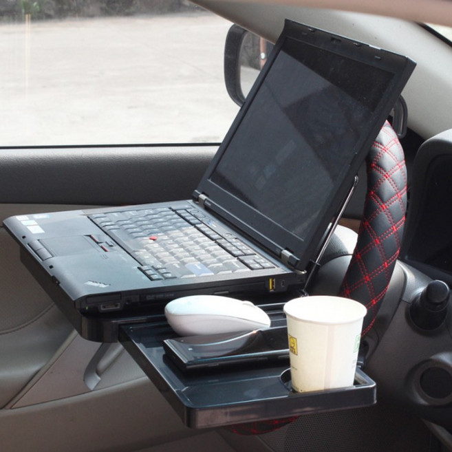 책상 간이 자동차 테이블 차량용 미니 식탁 트레이, 블랙, 1개