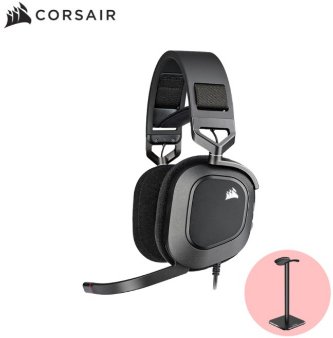 (CORSAIR) (헤드셋) 커세어 게이밍 헤드셋 HS80 RGB(USB/7.1ch/블랙)(헤드셋 거치대 SET), 블랙, HS80 RGB