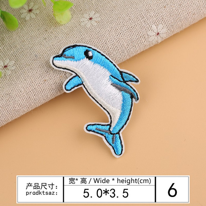 皮卡布 鯊魚刺繡燙布貼, 1個, 6號-海豚 (熱熔膠款)