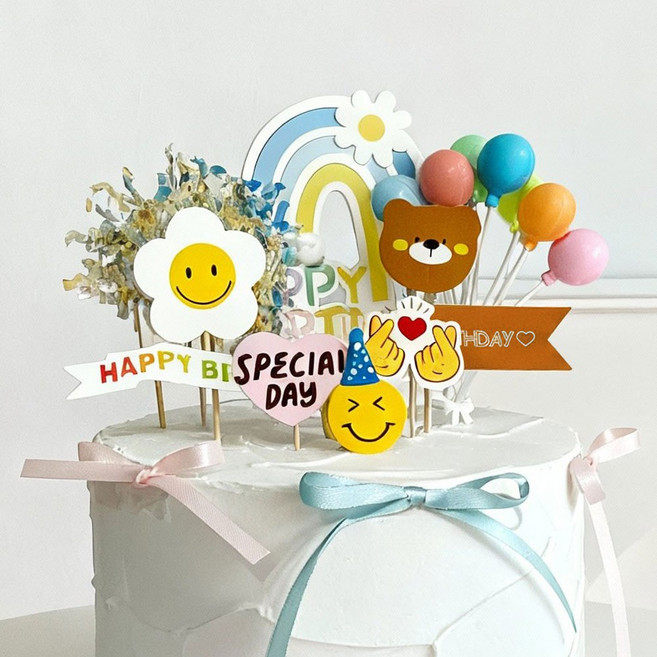 생일 파티용품 생일케이크토퍼 레인보우벌룬토퍼세트 1세트 8종, 1개, 블루