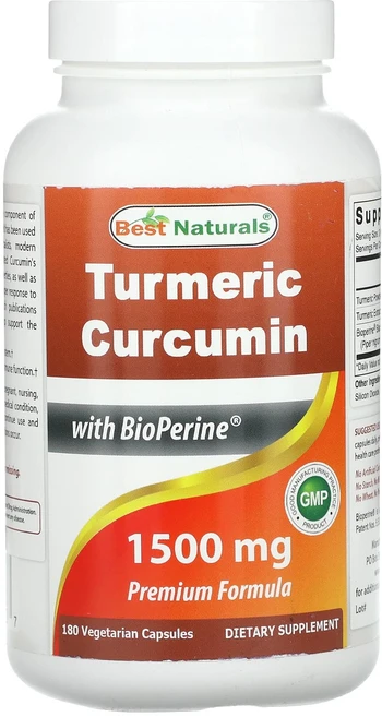Best Naturals 강황 커큐민 1500mg 베지 캡슐 180정(캡슐 1정당 750mg), BestNaturals강황커큐민1500mg베지캡슐180, 1개, 180정 - 쿠팡