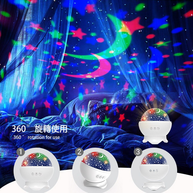 DIU 創意星空投影燈男孩女孩節日禮物360度旋轉彩色投影小夜燈, 行星投影燈- 白色 2燈罩:5V