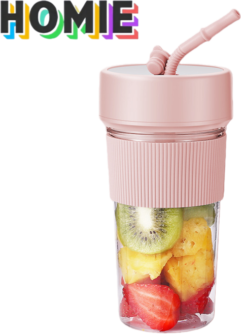 HOMIE 다기능 미니무선 휴대용믹서기 원터치충전식 과일주스기, 핑크, FF98