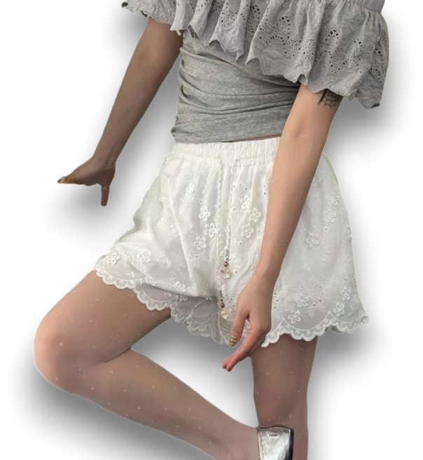여성 레이스 3부 밴딩 팬츠 구슬끈 하이퀄리티 안감있는 반바지 아비토브랜드